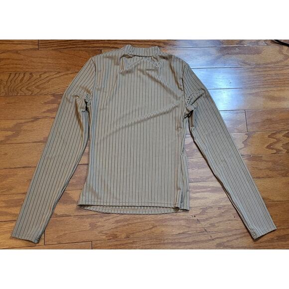 Womens Beige/Tan Ribbed Mock Neck Long Sleeve Size Small Stretchy - Picture 5 of 14